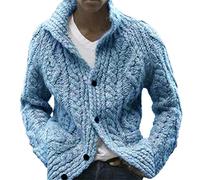 YAODAMAI Men's Cardigan, Solid Color, Lapel, Long Sleeve, Knitted Coat, Fashionable Stand Collar, Button Sweater, Cardigan Coat