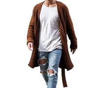 YAODAMAI Men's Long Sweater Jacket Men's Long Sleeve Large Size Cardigan Solid Color Knit Jacket