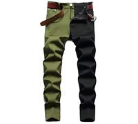 YAODAMAI Men's Patchwork Two-Tone Jeans Micro-Stretch Slim-Fit Pants