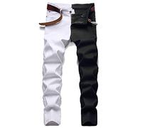 YAODAMAI Men's Patchwork Two-Tone Jeans Micro-Stretch Slim-Fit Pants