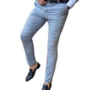 YAODAMAI Men's Plaid Fashion Casual Pants Skinny Stretch Slim Business Pants Fashion Casual Golf Formal Pants