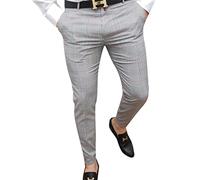 YAODAMAI Men's Plaid Fashion Casual Pants Skinny Stretch Slim Business Pants Fashion Casual Golf Formal Pants