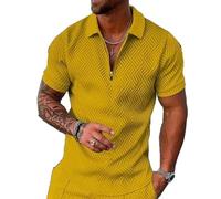 YAODAMAI Men's Polo Shirt with fine Textured Pattern - V-Neck, Soft Feel, Modern and Comfortable at The Same time