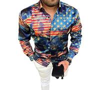 YAODAMAI Men's Printed Long Sleeve Shirt Fashion Cardigan Top Slim Men's Casual Long Sleeve Shirt Blue