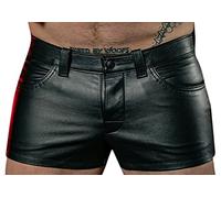 YAODAMAI Men's Slim Fashion Shorts Pure Color PU Casual Men's Short Leather Pants Black