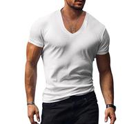 YAODAMAI Men's V-Neck Short Sleeve T-Shirt Stylish Slim fit Solid Color Plus Size Short Sleeve t-Shirt top