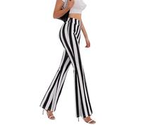 YAODAMAI Women's Vertical Stripe high-Waisted Flared Pants high Stretch Black and White Series Fashion Slim Slim Sports Yoga Pants
