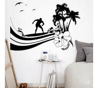 YAODANGM Summer Wall Stickers Featuring Surfing Waves, Palm Trees, Beaches, Surfer Islands, and Living Room Background Decorations.