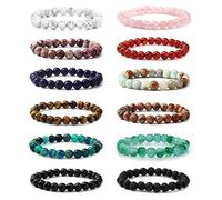 YAODCA 12 Pcs 8mm Beaded Bracelets for Women Men Healing Natural Stone Bracelet Semi-Precious Gemstones Bracelets Crystal Adjustable Stretch Mens Bracelets Beads Set styleA