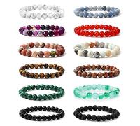 YAODCA 12 Pcs 8mm Beaded Bracelets for Women Men Healing Natural Stone Bracelet Semi-Precious Gemstones Bracelets Crystal Adjustable Stretch Mens Bracelets Beads Set styleB