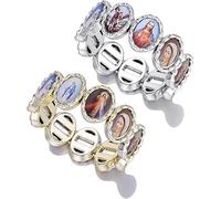 Yaoding 2pcs Gold and Silver Color CCB Jesus Virgin Mary Bracelet Saints Rosary, Stretchable Wooden Small Panel Bracelet, with Images of Religious Saints Jesus Gift for Men & Women