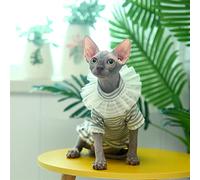 YAOER Hairless Cat Clothes Sphinx Devon Pet Cat Spring Autumn Summer Thin Cotton Stretch Striped T-Shirt, Neck Flash Light Gray Stripes, XL