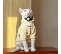 YAOER Hairless Cat Sphinx Devon Chenille Fleece Hooded Sweatshirt Winter Warm Plus Thick Skin Friendly,Cream,M