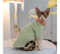 YAOER Hairless cat Sphinx Devon clothes Christmas striped polo shirt comfortable warm,green stripes,L-