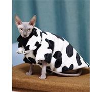 YAOER Hairless cat Sphinx Devon pet cat clothes thickening autumn and winter warm fleece sweater coat, cow print coat, L+