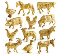 YAOGUI 12Pcs Farm Animal Small Figure Toy Realistic Golden Poultry Animals Models Figurines Learning Toy Education Office Desk Embellishments