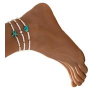 YAOGUI 3 Pieces Adjustable Elastic Anklets Set With Turquoise Starfishes Resin Beads For Women Travel Jewelry Resort Styles Anklet Collection
