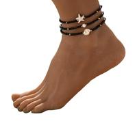 YAOGUI 3 Pieces Adjustable Elastic Anklets Set With Turquoise Starfishes Resin Beads For Women Travel Jewelry Resort Styles Anklet Collection