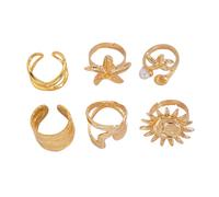 YAOGUI 6Pcs Set Creative Irregular Sunflowers Starfishes Open Rings For Women And Men Adjustable Goth Gold Color Finger Jewelry Modern Fashion
