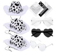 YAOGUI 9set/pack Cow Print Cowboy Hat Adult Banquet Photo Props Outdoor Carnival Cowboy Hat With Heart Sunglasses+Kerchief Heart For Women Heart Bachelorette Party Heart