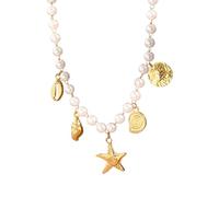 YAOGUI Adjustable Length Sea Themed Necklace With Shimmering Starfishes Pendant And Pearls Like Bead Detailing For Fashion Lover Imitation Pearls Necklace