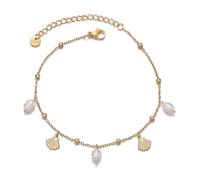 YAOGUI Adjustable Shell Pearls Anklet With Stainless Steel Chain Portable Beach Jewelry For Women Casual Party Gift Adjustable Anklet