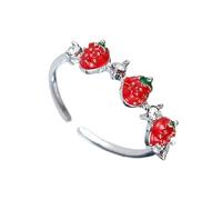YAOGUI Adorable Strawberry Cubic Zirconia Adjustable Rings For Women Teens Lovely Dainty Jewelry Gift Everyday Wear Party Accessories Date Night Strawberry Jewelry