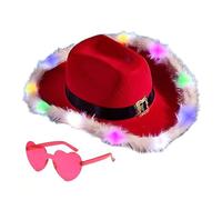 YAOGUI Christmas Cowboy Caps Lighted Western Cowgirl Hat Eyeglasses For Women Girl Brim Santa Hat Christmas Party Cosplay Props Santa Men