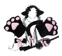 YAOGUI Costume Accessories Set Furry For Ears Headwear Tail Collar Bowknot Bells Lovely Maid Cosplay Headpiece Cosplay Set Ears Tail Collar Paws