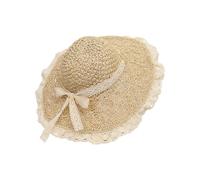 YAOGUI Elegant Pineapple Lace Bowknot Wide Brims Sun Hat for Women Beach Outdoor Straw Braided Design Lightweight Wide Brims Sun Protection Beige