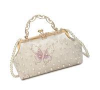 YAOGUI Fashionable Women's Evening Bag With Chain Shoulder Strap Wedding Party Accessory Pearls Detail Crossbody Purse Luxury Bridal Evening Purse