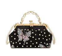 YAOGUI Fashionable Women's Evening Bag With Chain Shoulder Strap Wedding Party Accessory Pearls Detail Crossbody Purse Luxury Bridal Evening Purse