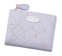 YAOGUI Flower Print Short Purse Card Holder Simple Wallet PU Leather Coin Lovely Stylish Change for Daily Bifold Pu Leather Change Purse Stylish Short Lovely Card Holder
