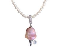 YAOGUI Ice Cream Necklace Trendy Pearls Chain Copper Jewelry For Women Elegant Adjustable Length Neckchain Accessory Party Jewelry Accessories For Women
