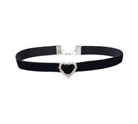 YAOGUI Punk Vintage Black Choker Necklace Crystal Love Heart Decor Rhinestones Clavicle Chain Jewelry For Women Girls Black Collar For Women