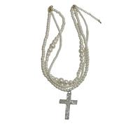 YAOGUI Retro Crystal Crosses Pendant Necklace Featuring Multilayer Faux Pearls Clavicle Chain For Elegant Jewelry Collection Luxury Crosses And Pearls Necklace