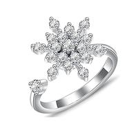 YAOGUI Rings,Fashion for Creative Silver Color Spin For Women White Snowflakes Rotatable Rings Adjustable Wedding Party Jewelry