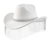 YAOGUI Roll Brims Hat For Bride Bridesmaid Elegant Fringed Rhinestones Hat Party Costume Halloween Dress Up Rhinestones Cowgirl