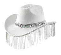YAOGUI Roll Brims Hat For Bride Bridesmaid Elegant Fringed Rhinestones Hat Party Costume Halloween Dress Up Rhinestones Cowgirl