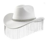 YAOGUI Roll Brims Hat For Bride Bridesmaid Elegant Fringed Rhinestones Hat Party Costume Halloween Dress Up Rhinestones Cowgirl