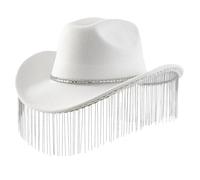 YAOGUI Roll Brims Hat For Bride Bridesmaid Elegant Fringed Rhinestones Hat Party Costume Halloween Dress Up Rhinestones Cowgirl