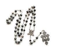 YAOGUI Rosary Black Stone Beads Necklace With Crucifix For Pendant Necklaces Religious Prayer Gifts For Men Women Jewelry Serenity Prayer Necklace For Men