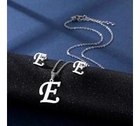 YAOGUI Stainless Steel Pendant Necklace Ear Studs Set Fashion Letter Necklace Adjustable Chain Present For Man Woman Silver Letter And Earrings Set
