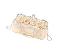 YAOGUI Stylish Pearls Chain Satins Handbag For Women Rose Flower Silk Clutches Purse For Weddings Proms And Evening Parties Luxury Silk Purse