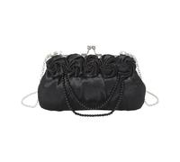 YAOGUI Stylish Pearls Chain Satins Handbag For Women Rose Flower Silk Clutches Purse For Weddings Proms And Evening Parties Luxury Silk Purse
