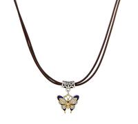 YAOGUI Vintage Black Beads Butterflies Pendant Necklaces For Women Couples Aesthetic Drawstring Rope Clavicle Chain Necklace Trend Retro Black Beads Necklaces