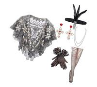 YAOGUI Women's 20s Inspired Costume Outfit Set With Beaded Pearls Necklace Shawl Tights Gloves For Fancy Dress Great Theme