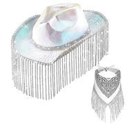 YAOGUI Womens Fringed Bandana Cowgirl Rhinestones Tassels Bandana & Weatern Cowboy Hat For Disco Party Music Festival Mens And Womens Cowboy Cowgirl Straw Hat