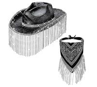 YAOGUI Womens Fringed Bandana Cowgirl Rhinestones Tassels Bandana & Weatern Cowboy Hat For Disco Party Music Festival Mens And Womens Cowboy Cowgirl Straw Hat
