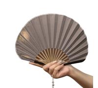 YAOGUI Wood Frame Shell Pattern Fan Elegant Cotton Fabric Handheld Cooling For Indoor Or Outdoor Use Elegant Wood Cotton Blend Folding